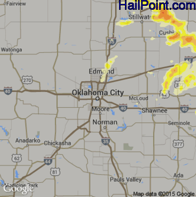 Hail Map for Oklahoma City, OK Region on May 24, 2016