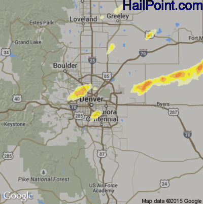 Hail Map for Denver, CO Region on May 24, 2016