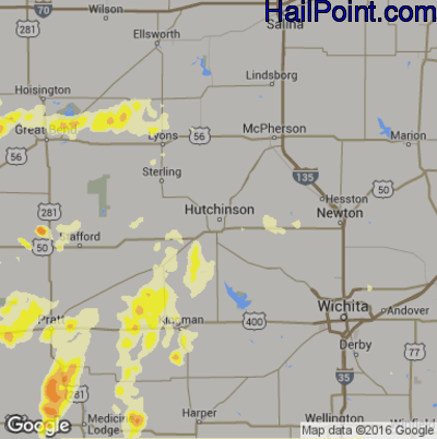 Hail Map for Hutchinson, KS Region on May 25, 2016