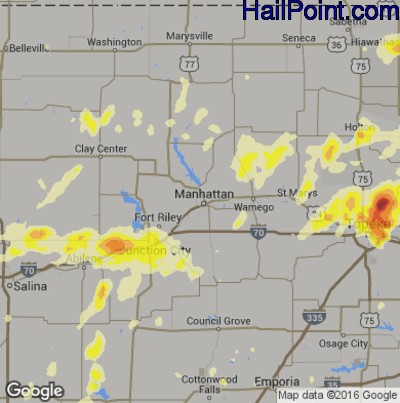 Hail Map for Mahhattan, KS Region on May 25, 2016