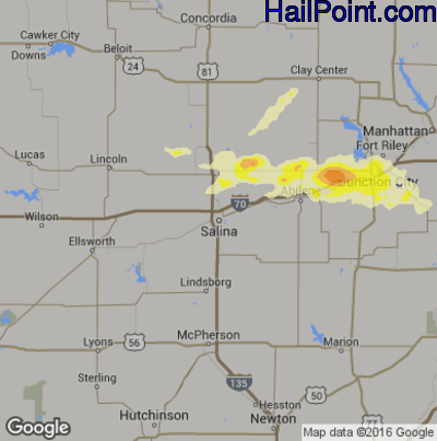 Hail Map for Salina, KS Region on May 25, 2016 