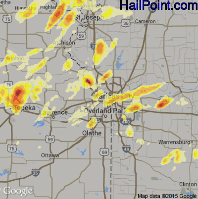 Hail Map for Kansas City, KS Region on May 26, 2016