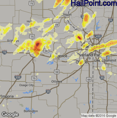 Hail Map for Lawerence, KS Region on May 26, 2016