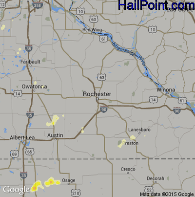 Hail Map for Rochester, MN Region on May 26, 2016