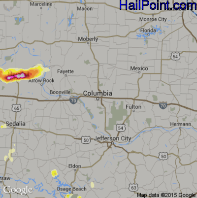 Hail Map for Columbia, MO Region on May 26, 2016