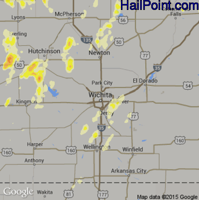 Hail Map for Wichita, KS Region on May 26, 2016 