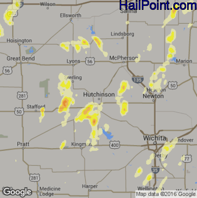 Hail Map for Hutchinson, KS Region on May 26, 2016
