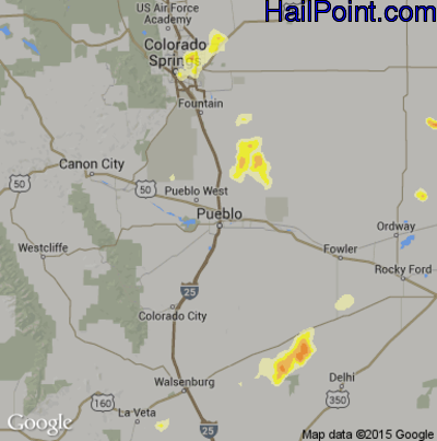 Hail Map for Pueblo, CO Region on May 26, 2016 