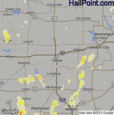 Hail Map for Salina, KS Region on May 26, 2016