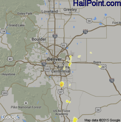 Hail Map for Denver, CO Region on May 26, 2016 
