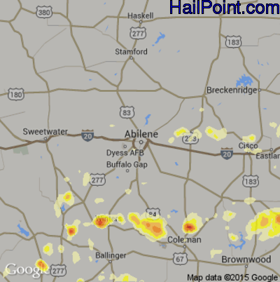 Hail Map for Abilene, TX Region on May 26, 2016