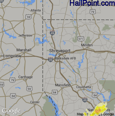 Hail Map for Shreveport, LA Region on May 27, 2016