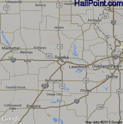 Hail Map for Topeka, KS Region on May 27, 2016