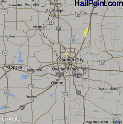Hail Map for Kansas City, KS Region on May 27, 2016 