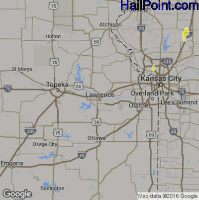 Hail Map for Lawerence, KS Region on May 27, 2016
