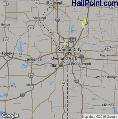 Hail Map for Shawnee, KS Region on May 27, 2016