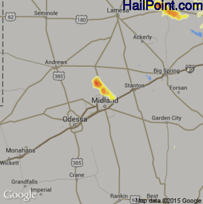 Hail Map for Midland, TX Region on May 28, 2016