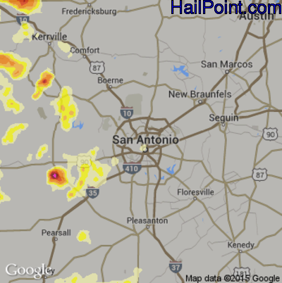 Hail Map for San Antonio, TX Region on May 28, 2016 