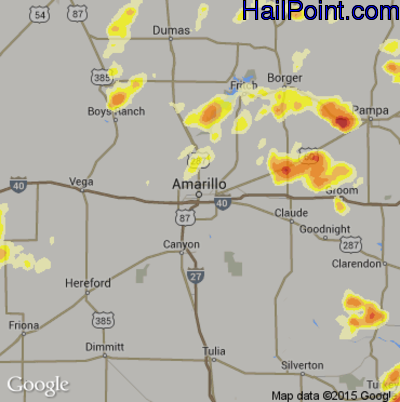 Hail Map for Amarillo, TX Region on May 29, 2016