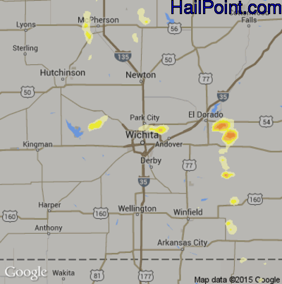 Hail Map for Wichita, KS Region on May 29, 2016