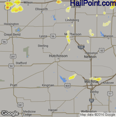 Hail Map for Hutchinson, KS Region on May 29, 2016