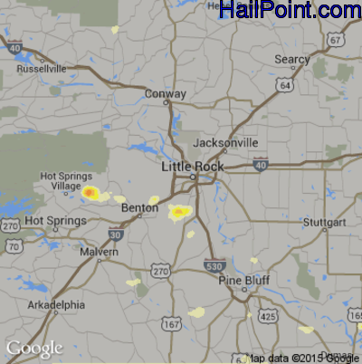 Hail Map for Little Rock, AR Region on May 29, 2016