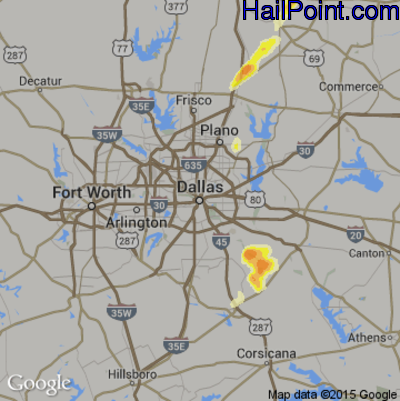 Hail Map for Dallas, TX Region on May 30, 2016