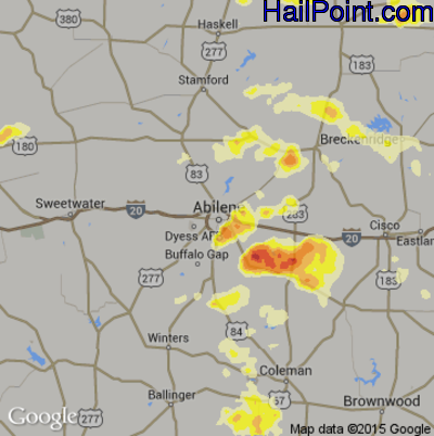 Hail Map for Abilene, TX Region on May 30, 2016