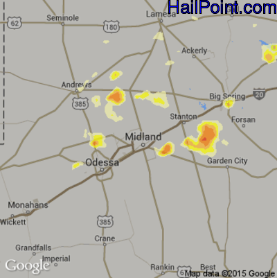 Hail Map for Midland, TX Region on May 30, 2016 