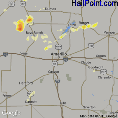 Hail Map for Amarillo, TX Region on May 31, 2016