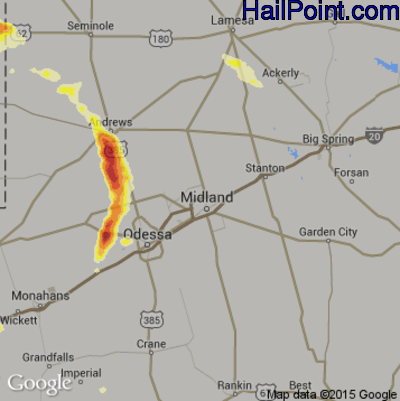 Hail Map for Midland, TX Region on June 1, 2016