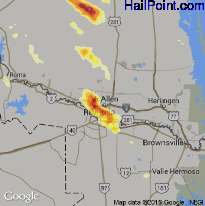Hail Map for McAllen, TX Region on June 1, 2016