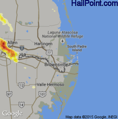 Hail Map for Brownsville, TX Region on June 1, 2016