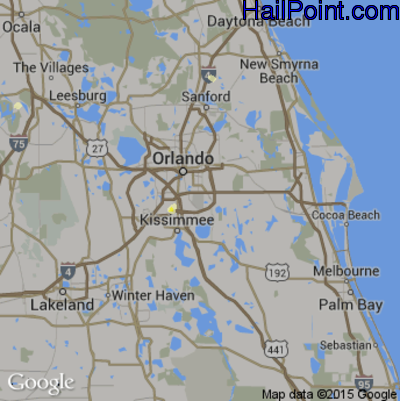 Hail Map for Orlando, FL Region on June 1, 2016 