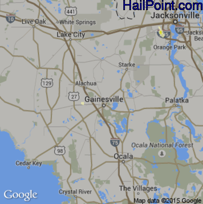 Hail Map for Gainesville, FL Region on June 1, 2016