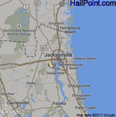 Hail Map for Jacksonville, FL Region on June 1, 2016