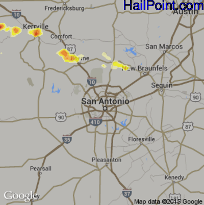 Hail Map for San Antonio, TX Region on June 1, 2016