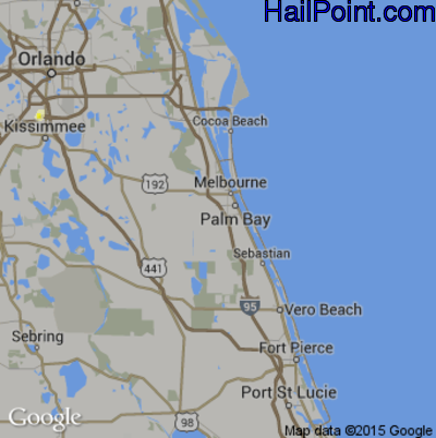 Hail Map for Palm Bay, FL Region on June 1, 2016