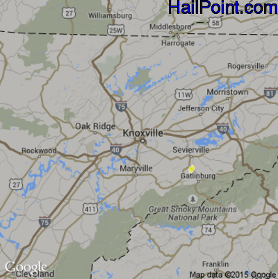 Hail Map for Knoxville, TN Region on June 2, 2016