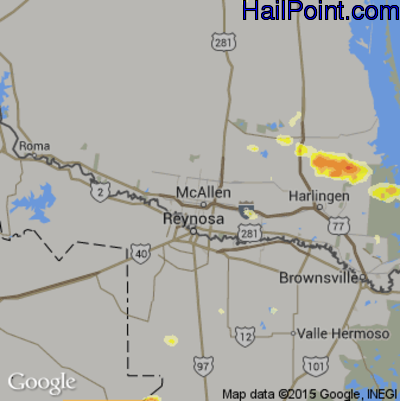 Hail Map for McAllen, TX Region on June 2, 2016 