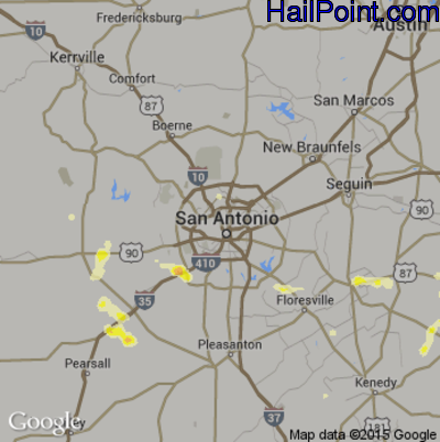Hail Map for San Antonio, TX Region on June 2, 2016