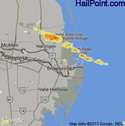 Hail Map for Brownsville, TX Region on June 2, 2016