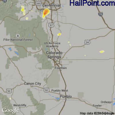 Hail Map for Colorado Springs, CO Region on June 6, 2016