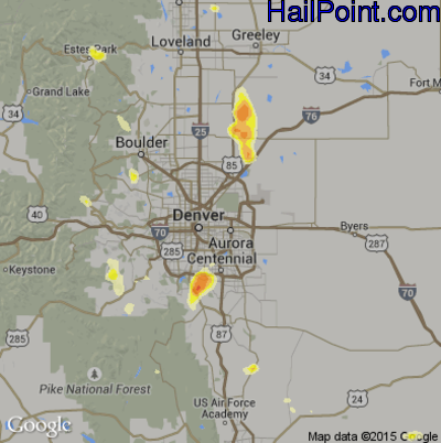Hail Map for Denver, CO Region on June 6, 2016