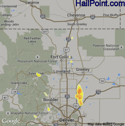 Hail Map for Fort Collins, CO Region on June 6, 2016