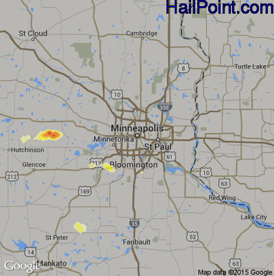 Hail Map for Minneapolis, MN Region on June 9, 2016