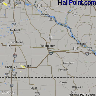 Hail Map for Rochester, MN Region on June 9, 2016 