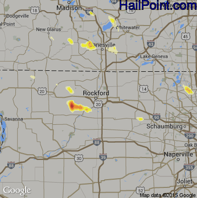 Hail Map for Rockford, IL Region on June 10, 2016