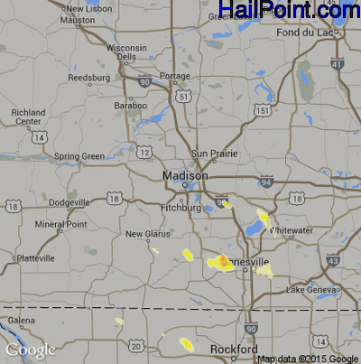 Hail Map for Madison, WI Region on June 10, 2016