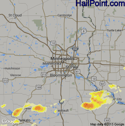 Hail Map for Minneapolis, MN Region on June 10, 2016